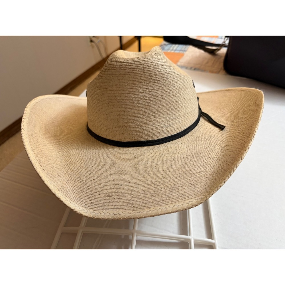Atwood 5X Shantung Straw Cowboy Hat Tan Long Oval 7 5/8 Cattleman Crease